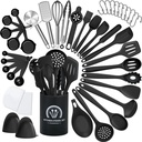Annvchi Silicone Cooking Utensils Set Silicone Utensil Set, 446°F Heat Black Resistant Kitchen Utensils,Turner Tongs,Spatula,Spoon,Brush,Whisk