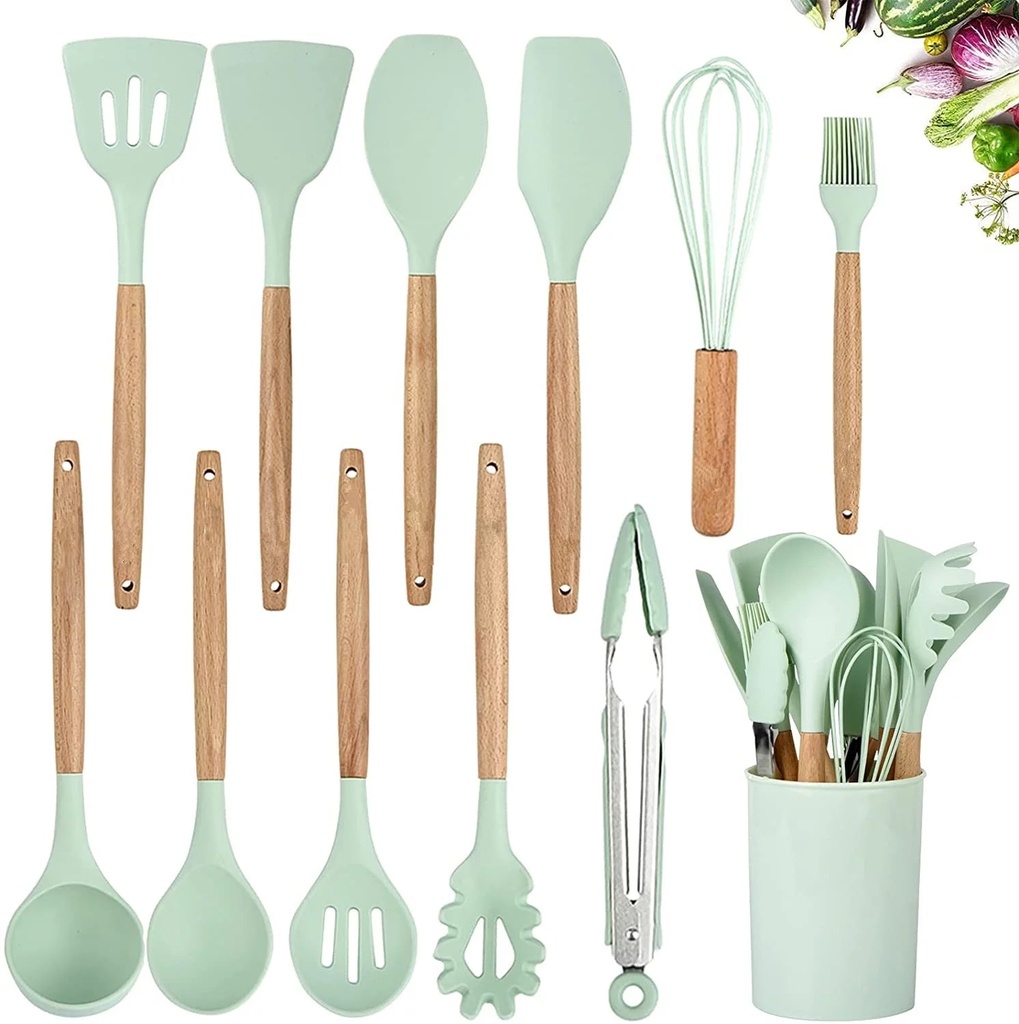 Silicone Cooking Utensil Set, Fungun Non-Stick Kitchen Utensil 11 Pcs Cooking Utensils Set, Heat Resistant Cookware