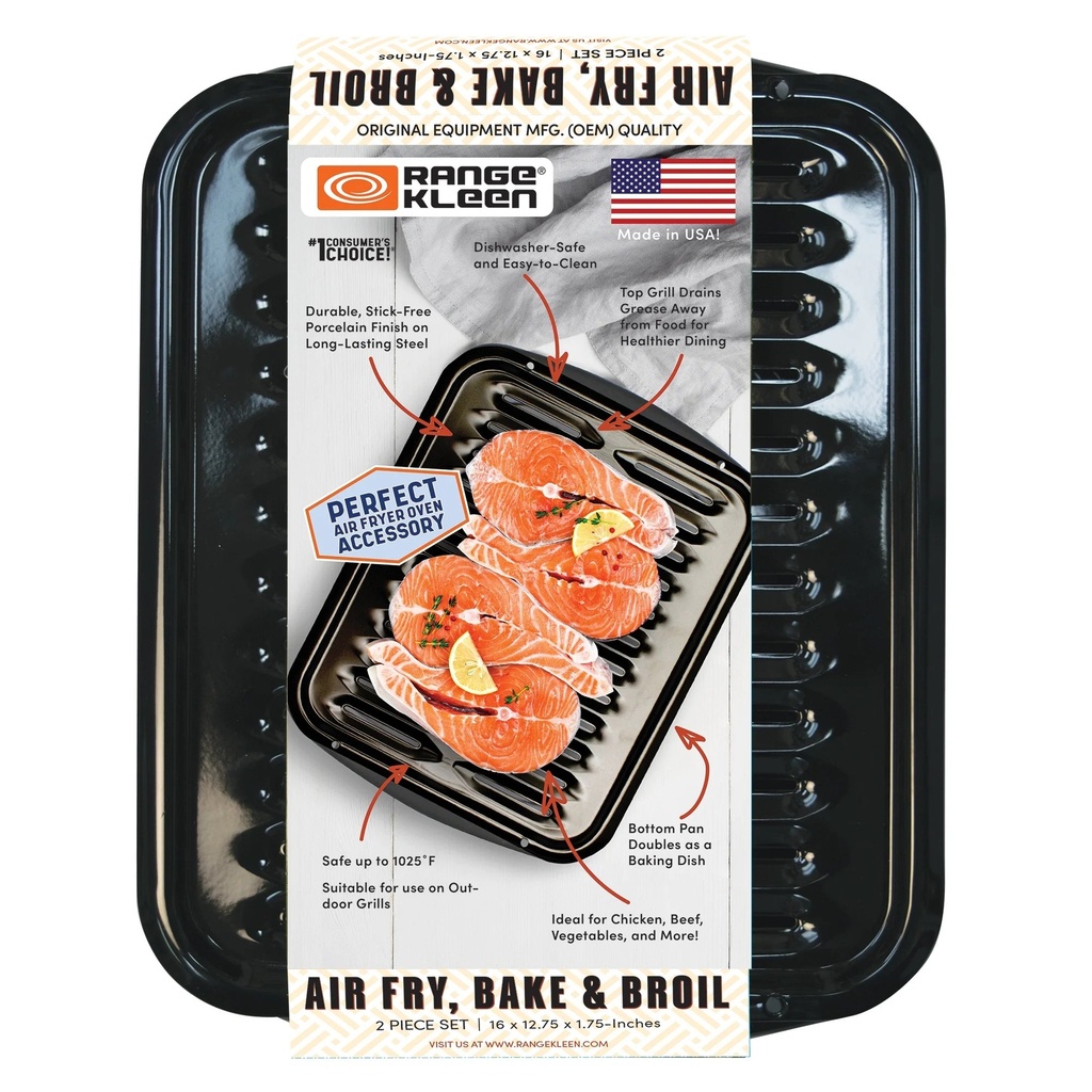 Range Kleen BP102X 2 Piece Heavy Duty Black Porcelain Air Fry, Bake and Broiler Pan