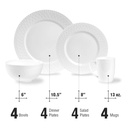 Stone Lain 32-Piece Bone China round Dinnerware Set, Elegant Basket Embossed White Plates, Bowls, Mugs Service for 8