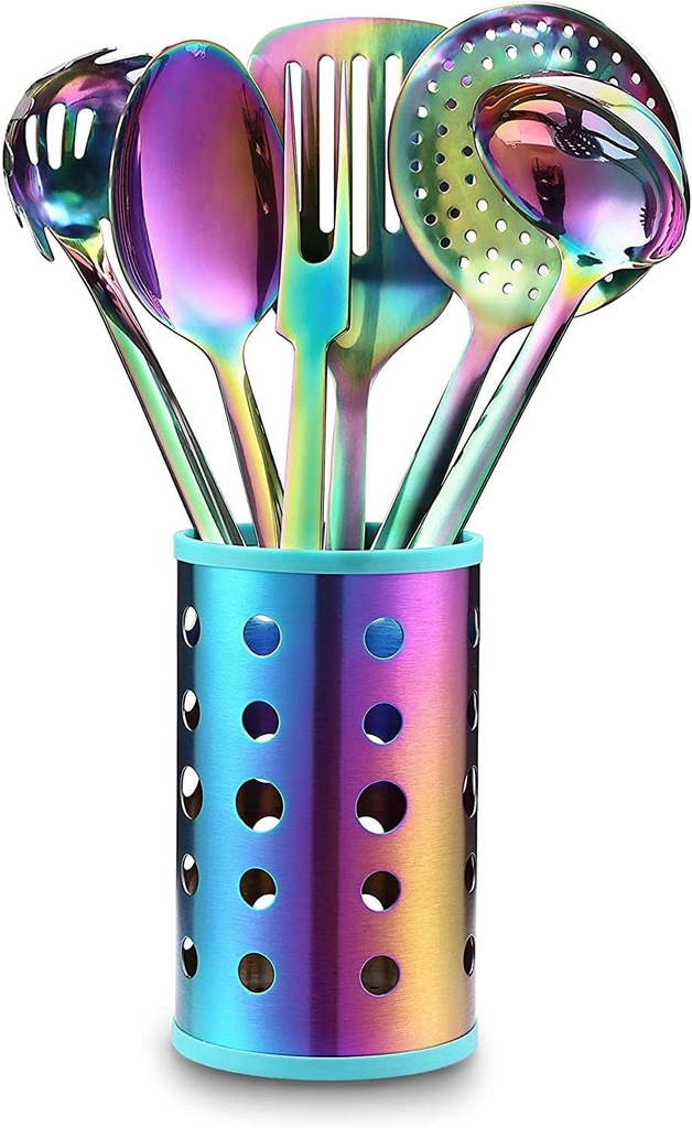 Marco Almond 7-Piece Rainbow Stainless Steel Cooking Utensil Set Kitchen Utensils Dishwasher Safe