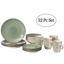 32 PC Spin Wash Dinnerware Dish Set for 8 Person | Mugs, Salad and Dinner Plates and Bowls Sets, Dishes with Highly Chip and Crack Resistant, Dishwasher and Microwave Safe, Green