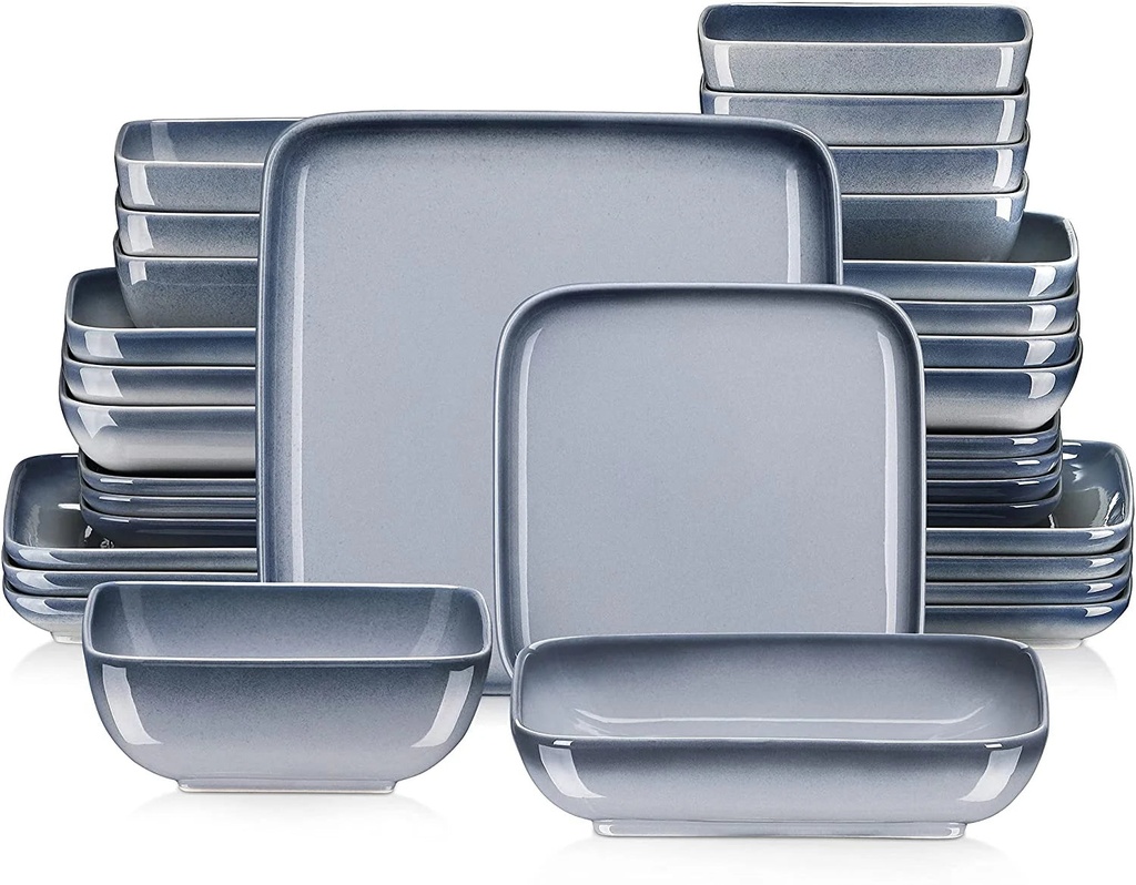 LOVECASA, Series Sweet, 32-Piece Stoneware Dinnerware Sets, Gradient Gray Dinner Set, Service for 8