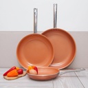 Healthy Nonstick Ceramic Coated Frying Pan - 3 Pcs Eco Friendly Durable Fry Pan Cookware Set (8", 10" & 11" Pans) (Copper Stainless Steel)