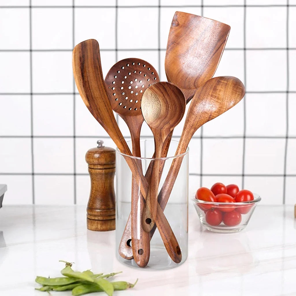 Hunei Clearance Nonstick Spoons Spoons Kitchen 5Pcs Wood for Set Utensils Reusable Tools Wooden Kitchen，Dining & Bar Dish Set Potato Masher Mixer Multicolor (Clearance) Wood