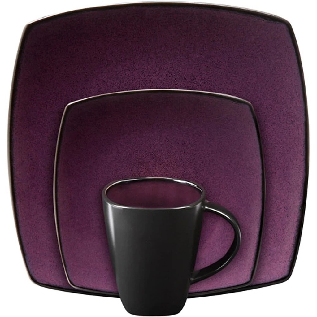 Gibson Soho Lounge Square 16-Piece Dinnerware Set Purple