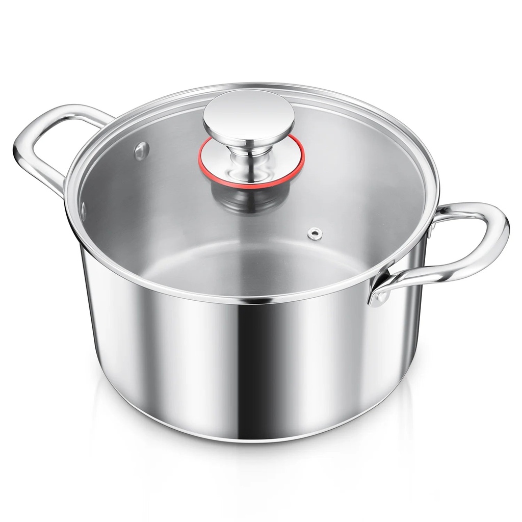Vesteel 5 Quart Stock Pot with Lid, 18/10 Stainless Steel Stockpot Metal Pasta Soup Pot with Tri-Ply Construction, Compatible with Electric, Gas, Induction, Ceramic