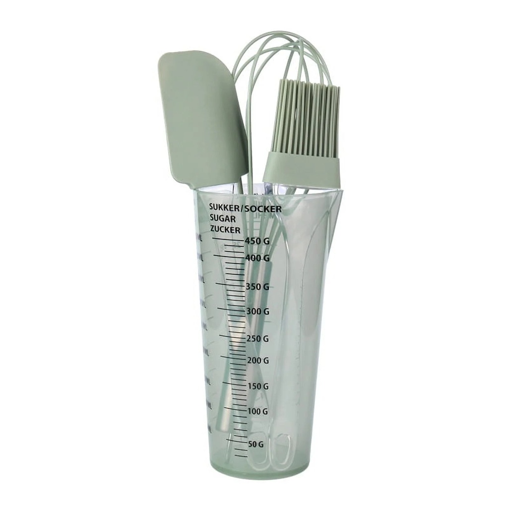 4 in 1 Set Baking Tool Set Silicone Spatula Turner Cake Accessories, Cookware Set Non Stick Baking Whisk Spatula Kitchen Egg Whisks Baking Oil Brush Silicone Egg Whisk Kitchen Scraper and Measuring P