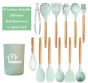 12-Piece Kitchen Silicone Cooking Utensils Set with Holder, Stainless Steel Kitchen Utensils Set(Light Green)