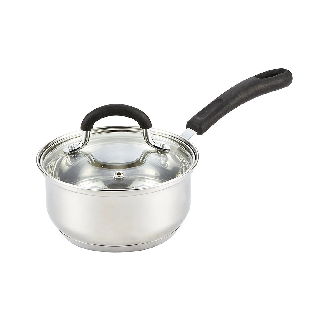 Cook N Home Saucepan Sauce Pot with Lid 1 Quart Professional Stainless Steel, Stay Cool Handle, Silver