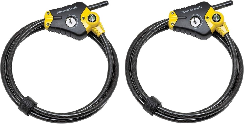 Python Adjustable Locking Cable ,Black and Yellow ,6' X 3/8 Diameter(2-Pack)
