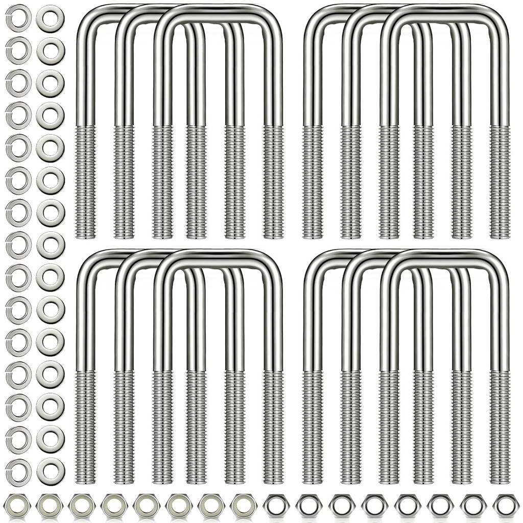 12 Pcs Hotop 304 Stainless Steel Square U-Bolt Boat Trailer U-Bolts with Washers and Nuts L Heavy Duty U Bolt for Sailboat Trailer Automobiles Industrial Part (1/2 D X 2 1/16 W X 4 3/4 Inch)