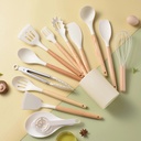 Wooden Handle Kitchenware Set 14 Piece round Barrel Set Non Stick Pot Cooking Spoon Kitchen Tools，Gift for Family Home Summer Flash Deals