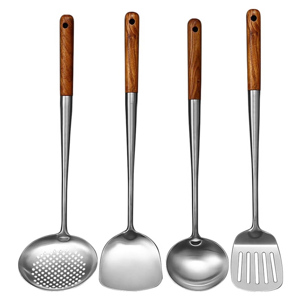 Long Handle Stainless Steel Wok Kitchen Slotted Turner Rice Spoon Ladle Cooking Tools Utensil Set