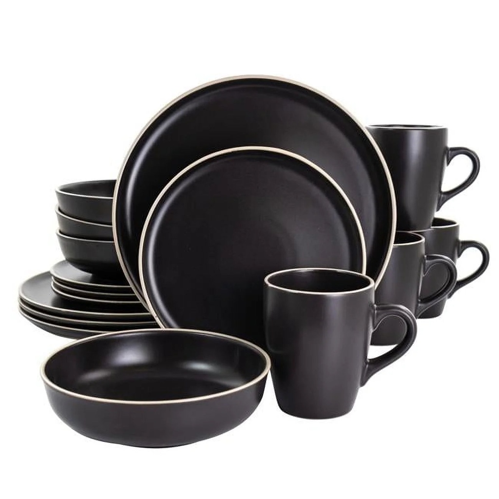 Gibson Elite Serenade 16 Piece round Stoneware Dinnerware Set in Black