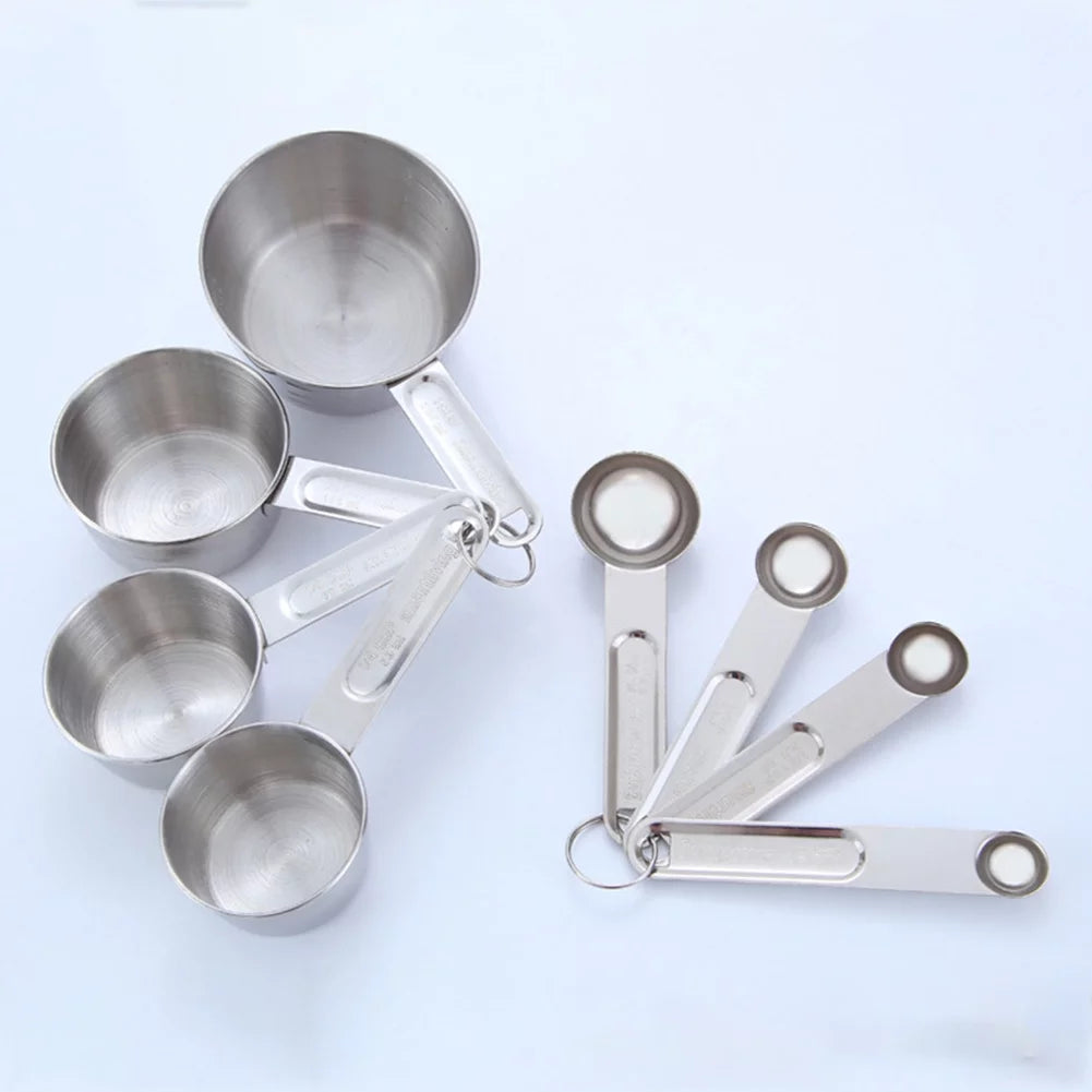Cschome 8PCS Stainless Steel Measuring Cups and Spoons Set, Measuring Cups and Spoons Set, Hanging Hole at the End,Convenient Storage