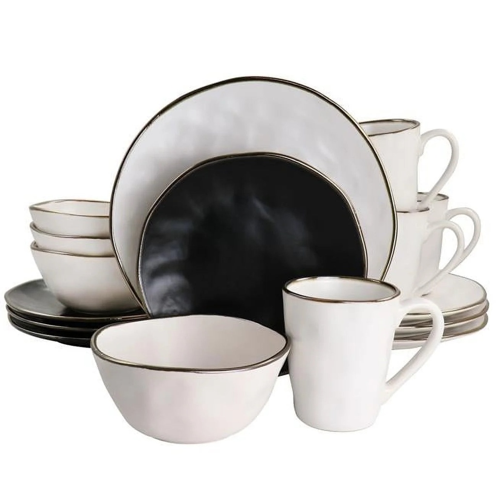 Roman Stoneware Dinnerware Set with Gold Rim - Assorted Matte - 16 Piece