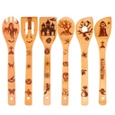 NUOLUX 6Pcs Eco-Friendly Wooden Cooking Spatula Kitchen Halloween Carved Utensil Set
