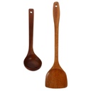 1 Set 2Pcs Wooden Non-Stick Spoon Ladle and Spatula Kitchen Cooking Utensils