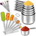 Stainless Steel Measuring Cups and Spoons Set of 20, 7 Nesting Measuring Cups, 7 Spoons & 1 Leveler, 5 Mini Spoons, Kitchen Gadgets for Cooking & Baking, Square