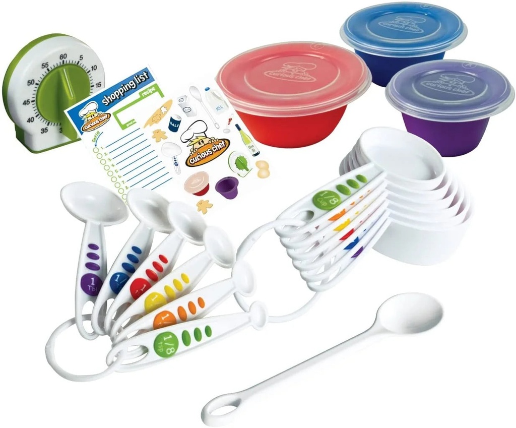 Curious Chef Kids Cookware - 17-Piece Measure & Prep Kit I Real Utensils, Dishwasher Safe, Bpa-Free I Includes Measuring Cups & Spoons, Prep Bowl Set, Kitchen Timer and More!