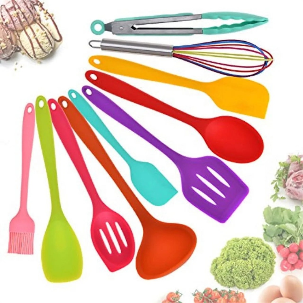 Aybloom Silicone Kitchen Utensils Set 10 Pieces Multicolor Silicone Heat Resistant Nonstick Kitchen Cooking Tools