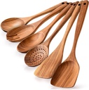 Kitchen 6-Piece Wooden Spoons for Cooking - AOKIWO Smooth Finish Teak Wooden Utensils for Cooking - Soft Comfortable Grip Wood Spoons for Cooking