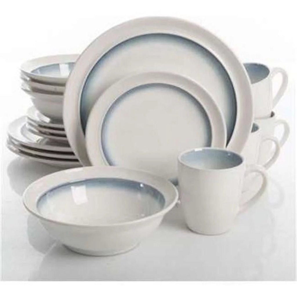 Ge Lawson Dinnerware, White Teal - 16 Piece