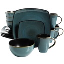 Gibson Downtown 16 Piece Soft Square Stoneware Dinnerware Set in Teal