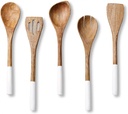 Folkulture Wooden Spoons for Cooking Set for Kitchen, Non Stick Cookware Tools or Utensils, Set of 5 - 12 Inches Long, Acacia Wood, White