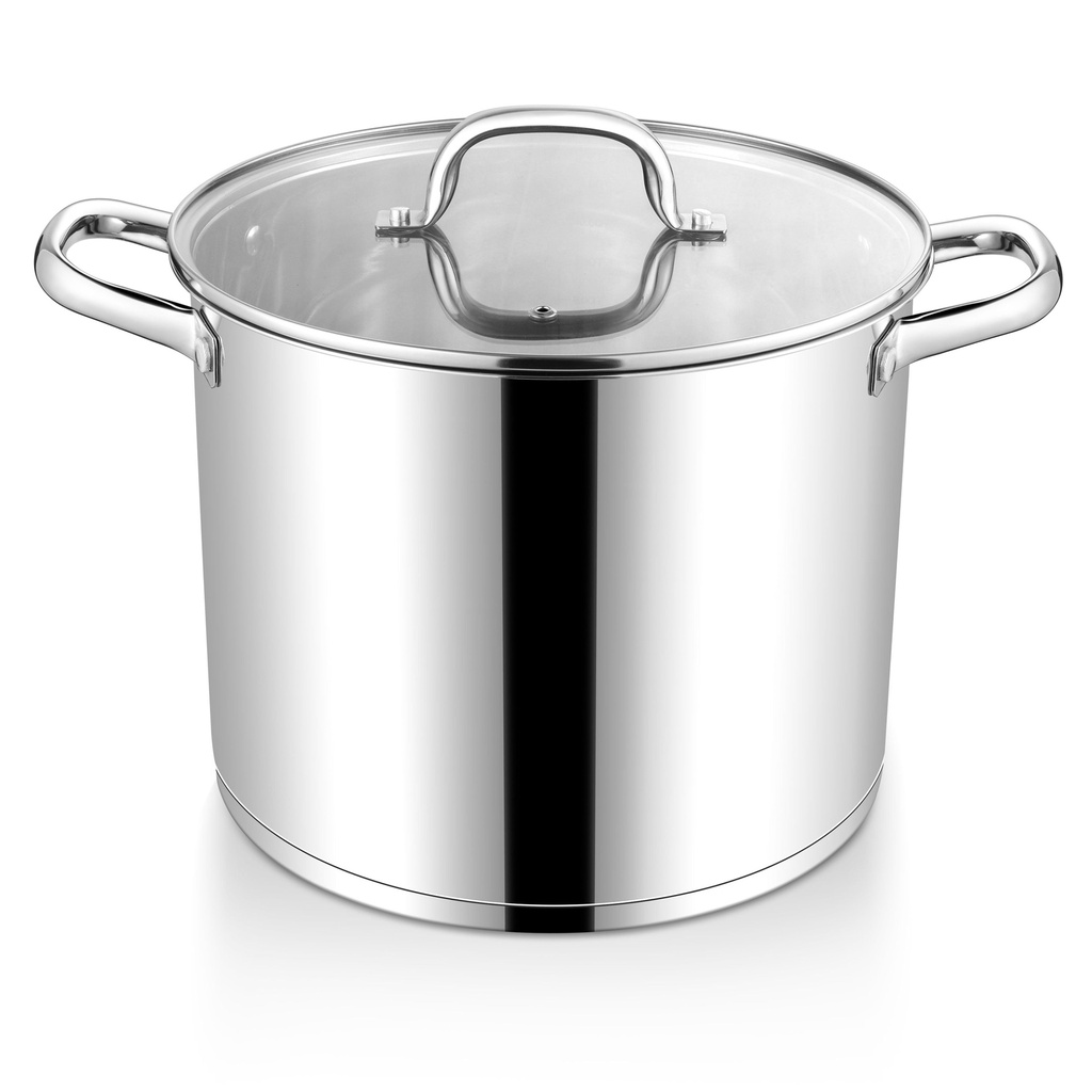 Walchoice 12-Quart Stainless Steel Stockpot with Lid, Large Heavy Duty Soup Pasta Pot Cookware with Tri-Ply Bottom for Cooking, Induction & Dishwasher Safe, Measuring Markings