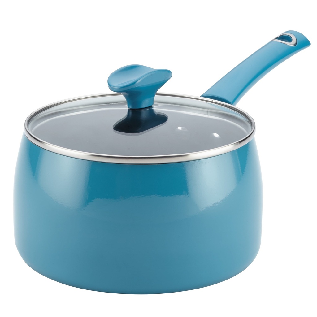 Rachael Ray Cityscapes Porcelain Enamel Nonstick Sauce Pan, 3Qt, Turquoise