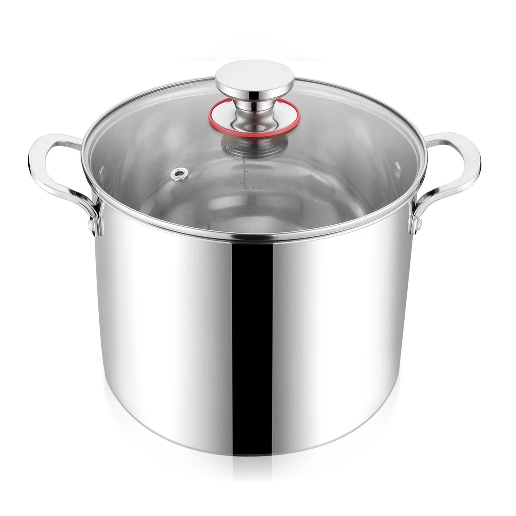 Walchoice 12 Quart 18/10 Stainless Steel Stockpot with Glass Lid, Extra Large Soup Pot Cookware with Measuring Markings for Cooking Simmering Stewing, Dishwasher Safe