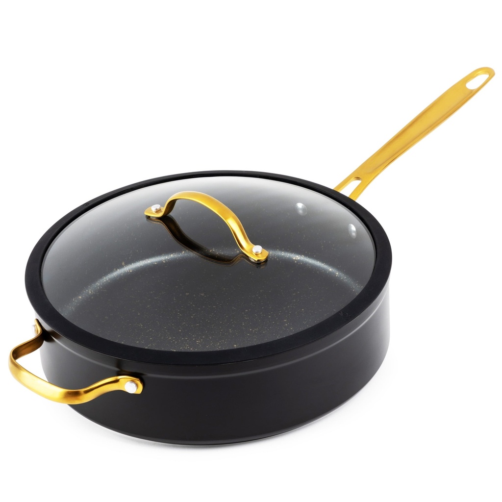 Thyme & Table Non-Stick 5 QT Signature Saute Pan with Glass Lid, Black & Gold
