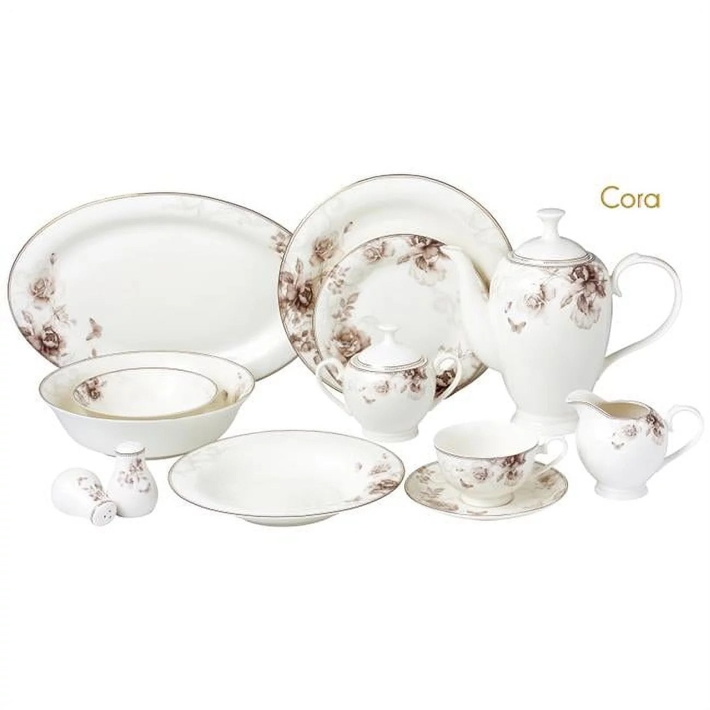 Lorenzo Import 57 Piece Dinnerware Set & Bone China Service for 8 People - Cora
