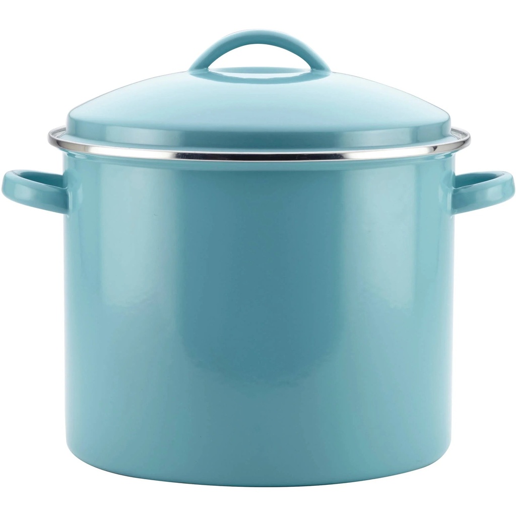 Farberware Enamel-On-Steel Induction Stockpot with Lid, 16 Quart, Aqua