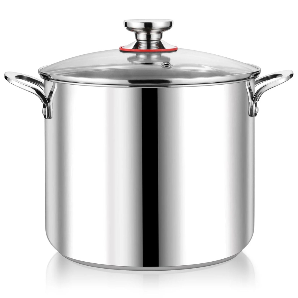 Coliware 12QT Stainless Steel Stock Pot with Glass Lid, Large Cooking Soup Pot with 3-Ply Bottom Compatible with Gas Electric Ceramic Induction, Kitchen Cookware & Dishwasher Safe