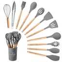 12 Piece Silicone Kitchen Utensil Set Heat Resistant Silicone Kitchen Utensils for Cooking,Kitchen Utensil Spatula Set W Wooden Handles,Holder, BPA FREE Gadgets for Non-Stick Cookware