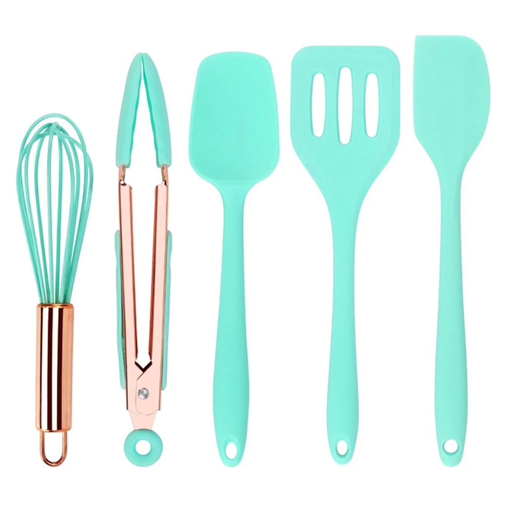Mini Spatula and Mini Kitchen Utensil Set Small Five-Piece Set Tiny Silicone Kids Kitchen Tools Whisk Spatula Tongs Spoon and Slotted Spatula