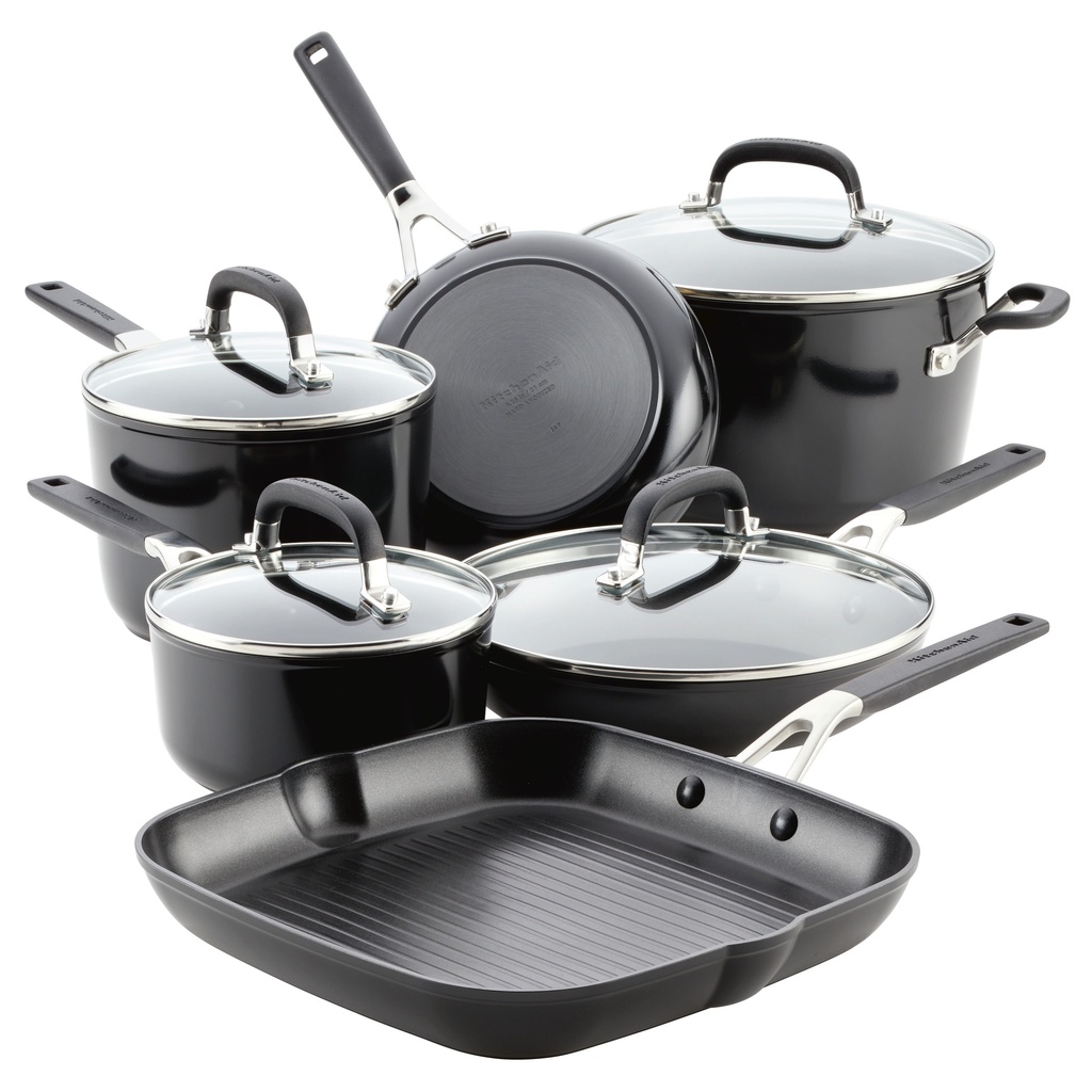 Kitchenaid Hard Anodized 10 Piece Nonstick Pots and Pans Set, Onyx Black