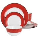 Martha Stewart Gold Rimmed 12Pc Fine Ceramic Dinnerware Set in Red