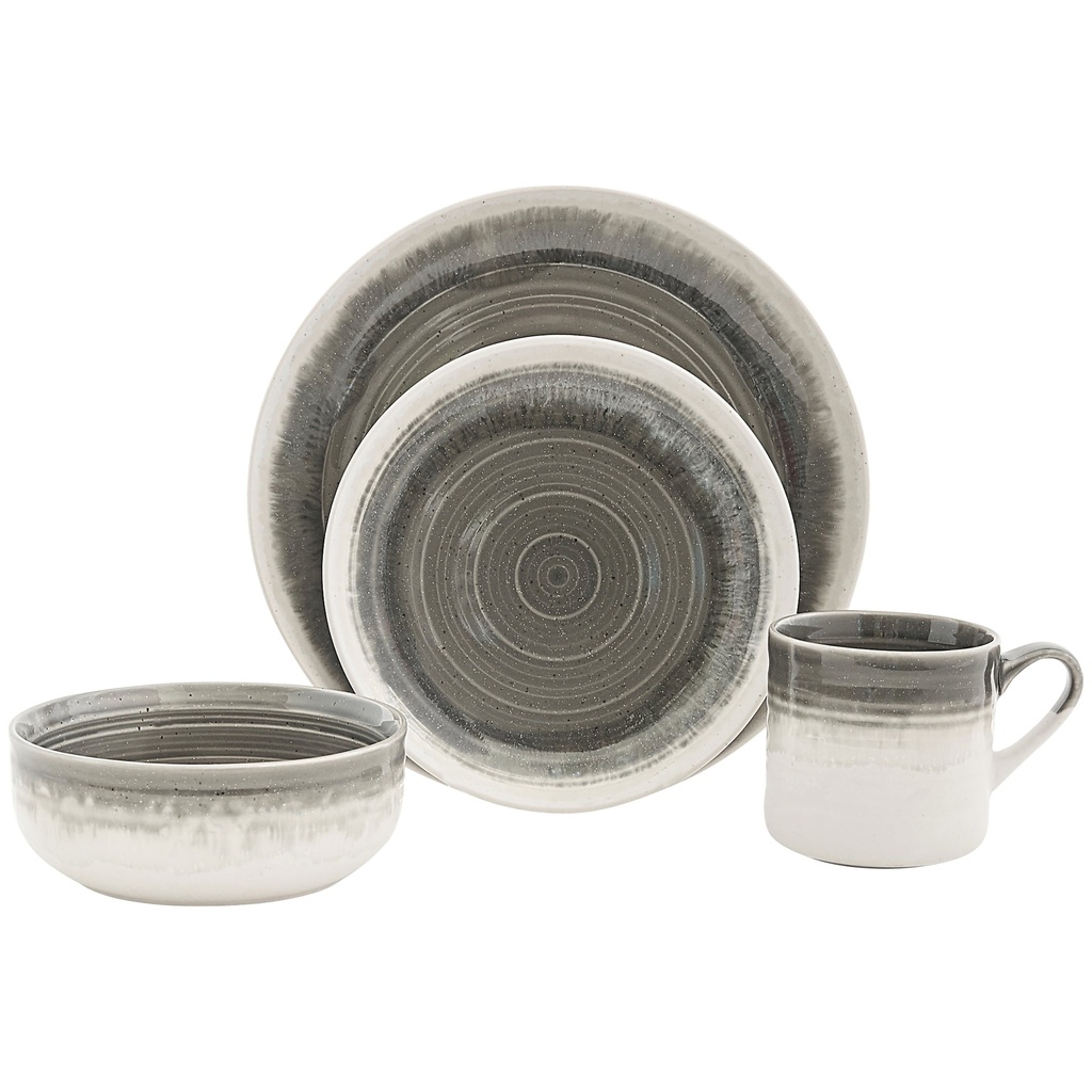 Baum HEA16GY Alora Grey Dinnerware Set, Grey - 16 Piece