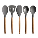 Miusco Kitchen Utensils Set with Wood Handle, Cooking Utensils, Nonstick Silicone Utensils, Christmas Gifts, Gray 5 Pcs, BPA Free