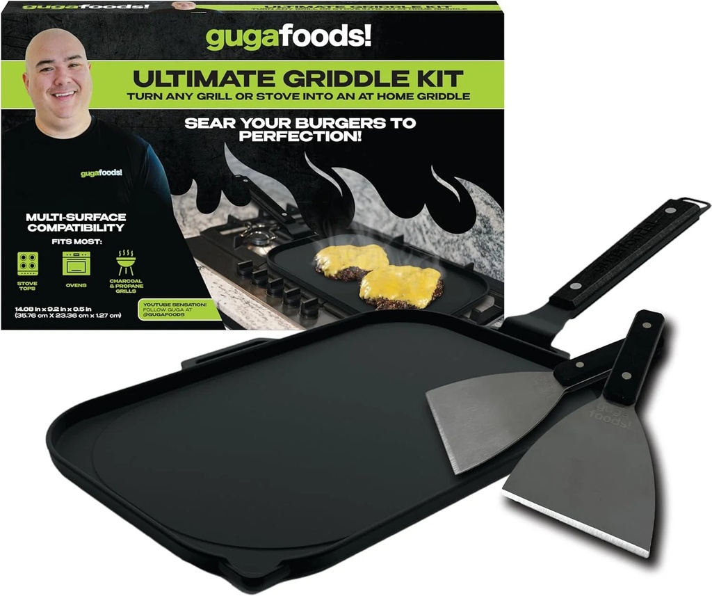 Guga Foods Ultimate Griddle Kit, Stainless Steel Spatulas, Multi-Surface Compatibility, 4-Piece Kit