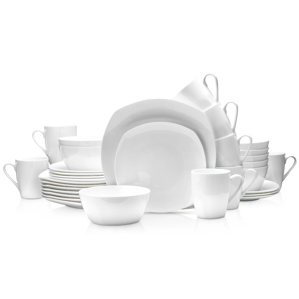 Stone Lain Juliette Bone China Formal Square Dish Set, 32-Piece Dishes for 8, White