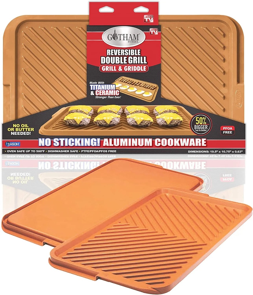 Gotham Steel XL Grill Griddle Pan 22" Reversible Nonstick Ceramic Flat Top Stovetop Cooking Camping Pan Copper