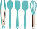 Cook with Color Silicone Cooking Utensils, 5 Pc Kitchen Utensil Set, Easy to Clean, Cooking Utensils for Nonstick Cookware, Kitchen Gadgets Set - Pink and Copper