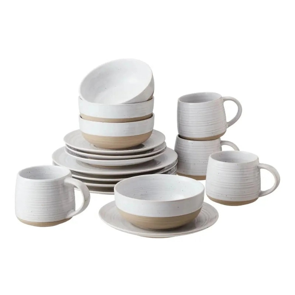 Elevate Your Dining Experience Microwave Ceramic with a Stoneware 16 Piece Dinnerware Set White