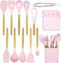 Cooking Utensils Set, Caliamary 13 PCS Silicone Kitchen Utensils Set with Holder Spoons Spatulas Tongs Whisk for Cooking, Non-Stick Heat Resistan Kitchen Tools and Gadgets with Wooden Handle