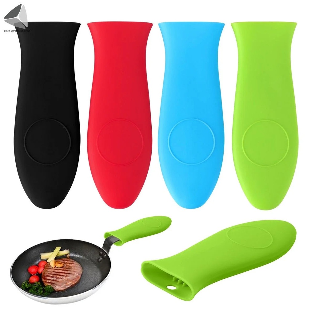 PULLIMORE Silicone Hot Handle Holder, Rubber Pot Handle Sleeve Heat Resistant Cast Iron Skillet Handle Holder, Metal Cookware Handles (Black)